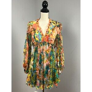 Zimmermann $1050 Estelle Billow Mini Dress No Slip Floral Silk Women's 0P/US 2P